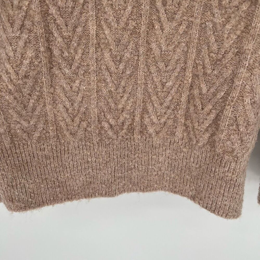 JASON WU Sweater Medium Tan V-Neck Chevron Knit Pullover Long Sleeve Cozy Winter - Picture 2 of 12
